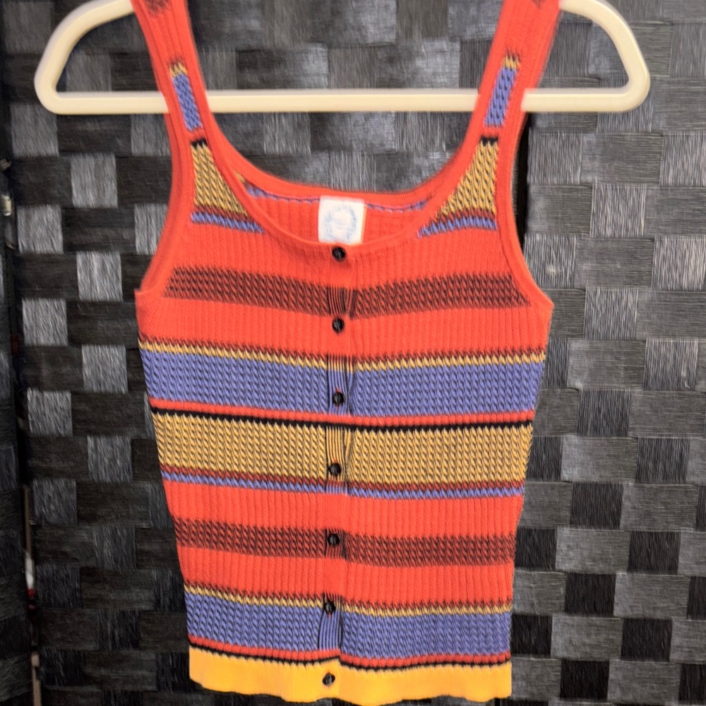 Blue Rain Colorful Striped Button Tank Top